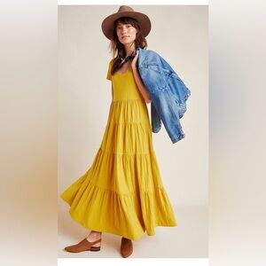 Maeve Gillian Gold Tiered Maxi Dress XS